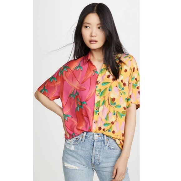 FARM Rio Tops - Farm Rio | Women’s Garden Mix Body Shirt flowy loose short sleeve button down S